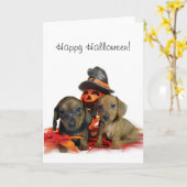 Halloween Dachshund-puppies Kaart (Gele Bloem)