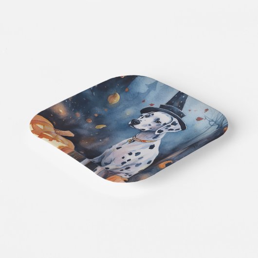 Halloween Dalmation met pompoenen eng Papieren Bordje (Gebogen)