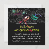 HALLOWEEN  DAMASK MASQUERADE FEest Zwart blauw Kaart (Achterkant)