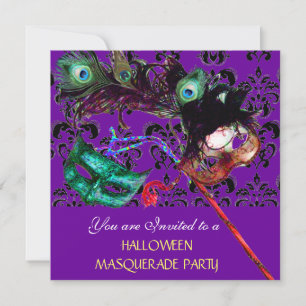 HALLOWEEN DAMASK MASQUERADE PARTIJ paars blauw Kaart