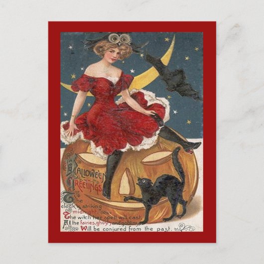 Halloween dame in Red op Jack o' Lantern Briefkaart (Voorkant)