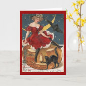 Halloween  dame in Red op Jack o' Lantern Kaart (Gele Bloem)