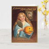 Halloween  dame met spiegel kaart (Gele Bloem)