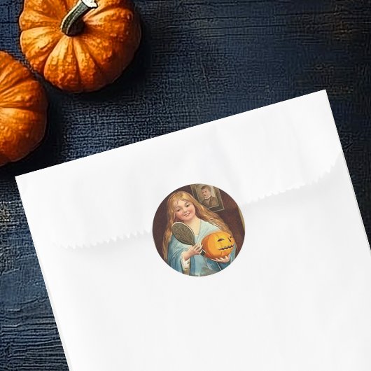 Halloween  dame met spiegel) ronde sticker