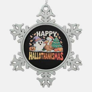 Halloween Dankdag Kerstmis HalloThanksMas Tin Sneeuwvlok Ornament
