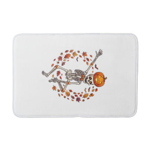 Halloween Dansend Skelet Pompoen Hoofd Herfstblad Badmat