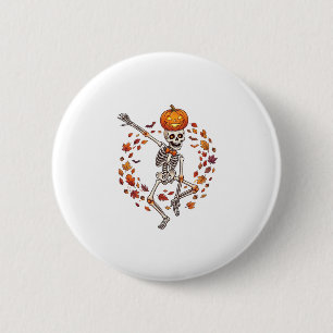 Halloween Dansend Skelet Pompoen Hoofd Herfstblad Ronde Button 5,7 Cm