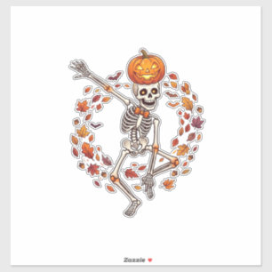 Halloween Dansend Skelet Pompoen Hoofd Herfstblad Sticker