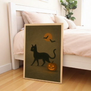 Halloween Dark Academia Style zwarte kattenpompo Poster