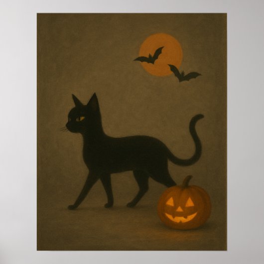 Halloween Dark Academia Style | zwarte kattenpompo Poster (Voorkant)
