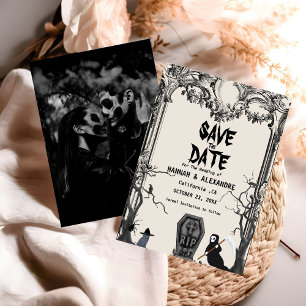 Halloween Dark Moody Gothic Bruiloft Save The Date