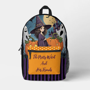 Halloween, De Mooie Heks en Haar Vrienden Bedrukte Rugzak