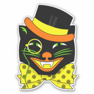 Halloween Decoratie Black Cat Tophat Sticker