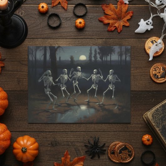 Halloween Decoupage Dansende Skeletten Briefkaart