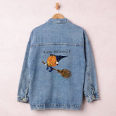 Halloween Denim Jas Grappige Heks Pompoen Vliegen Denim Jacket (Hangar)