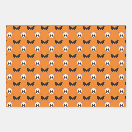 Halloween Designer Fun, Skulls & Pumpkins Inpakpapier Vel (Voorkant)