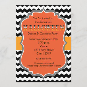 Halloween Dinner Costume Party Chevron Invitation Kaart