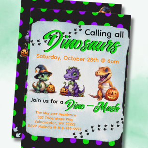 Halloween Dinosaur Dino-Mash Feestje Kaart