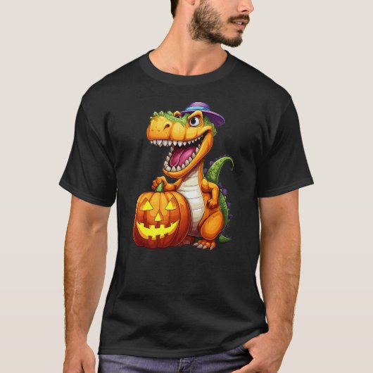 Halloween Dinosaur Pumpkin T-shirt (Voorkant)