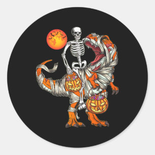 Halloween Dinosaur Skelet T Rex Griezelen Pompoen Ronde Sticker