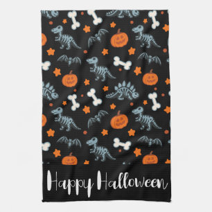 Halloween Dinosaur Skeletons Vleermuizen & Pompoen Theedoek