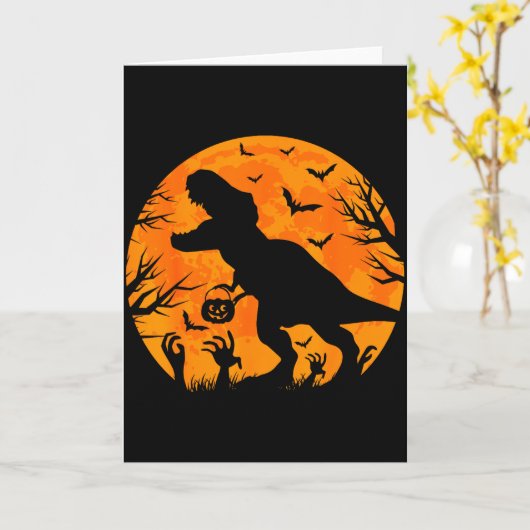 Halloween Dinosaur T Rex With Pumpkin Dinosaur Hal Kaart (Gele Bloem)