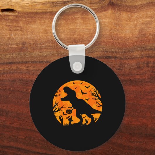 Halloween Dinosaur T Rex With Pumpkin Dinosaur Hal Sleutelhanger (Voorkant)