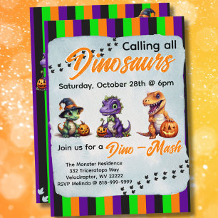 Halloween dinosaurus dino-mash feest kaart