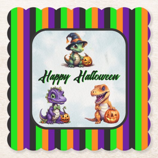 Halloween dinosaurus dino-mash feest kartonnen onderzetters (Voorkant)