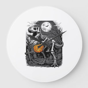 Halloween Dinosaurus Skelet Pompoen Vintage T-shir Grote Klok