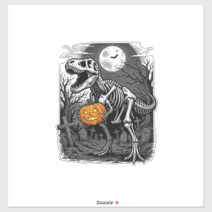 Halloween Dinosaurus Skelet Pompoen Vintage T-shir Sticker