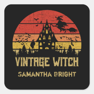 Halloween Distress Vintage Witch Retro Sunset Vierkante Sticker