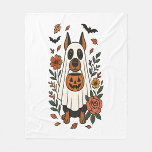 Halloween Dobermann Pincher Bloemen Fleece Deken