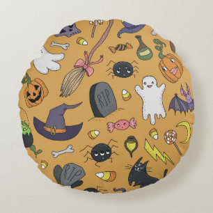 Halloween doedel objecten naadloos patroon rond kussen