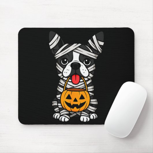 Halloween Dog Boston Terrier Mummy Costume Men Wom Muismat (Met muis)