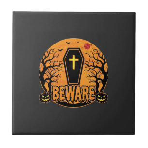 Halloween doodkist Wees voorzichtig Pompoen Horror Tegeltje