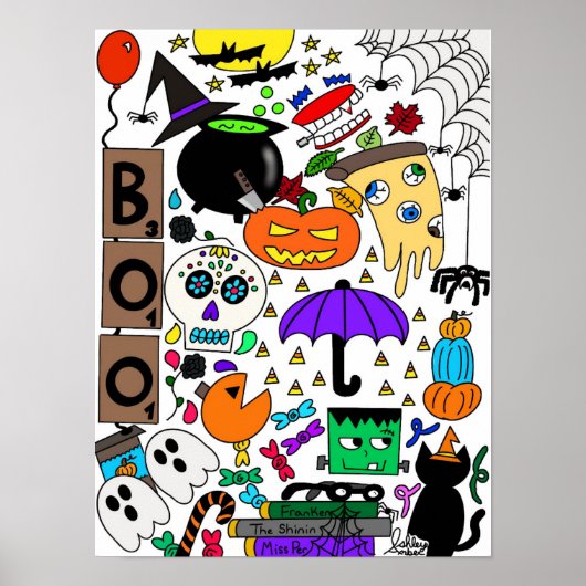 Halloween Doodle Collage Poster 12 x 16 inch (Voorkant)