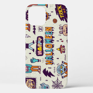 Halloween doodles, maffe cartoon naadloze set. iPhone 12 hoesje
