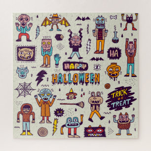 Halloween doodles, maffe cartoon naadloze set. legpuzzel