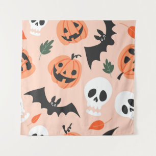 Halloween doodles, pompoenen, vleermuispatroon. wandkleed