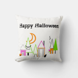 halloween dorp aangepast zwart sinaasappel paars kussen