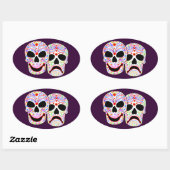 Halloween DOTD Comedy-Tragedy Skulls Ovale Sticker (Vel)