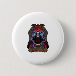 Halloween Dracula Rode Maan Vleermuizen Schedel_1 Ronde Button 5,7 Cm