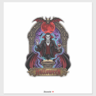 Halloween Dracula Rode Maan Vleermuizen Schedel_1 Sticker