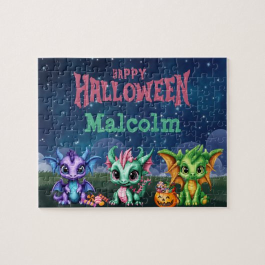 Halloween Dragon Aangepaste Kindernaam Puzzel Legpuzzel (Horizontaal)