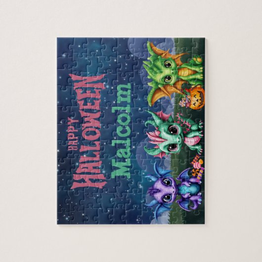 Halloween Dragon Aangepaste Kindernaam Puzzel Legpuzzel (Verticaal)