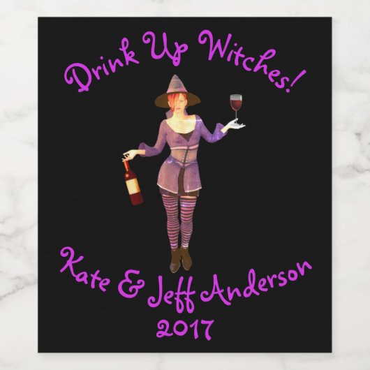 Halloween Drink Up Witches Naam Datum Wijnlabel Wijn Etiket (Enkel label)