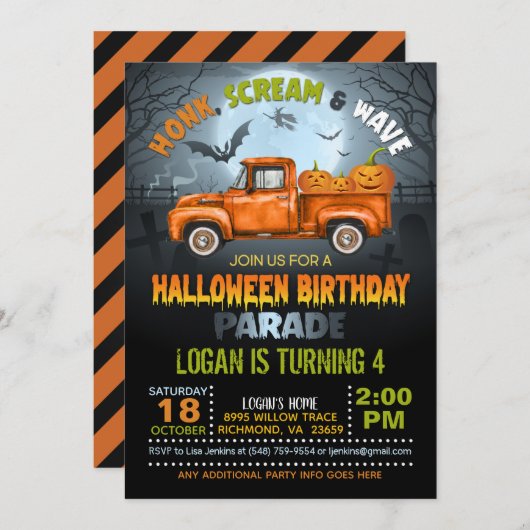 Halloween Drive By Birthday Parade Invitation (Devant / Derrière)