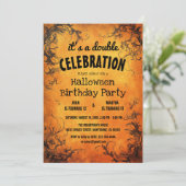 Halloween dubbel verjaardagsfeest kaart (Staand voorkant)