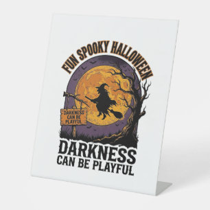 Halloween Duisternis Shirt Vintage Heks Maan Desig Reclamebord Met Voetstuk